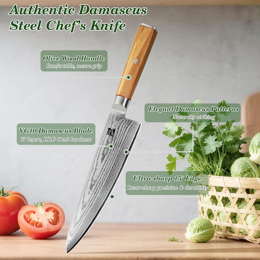 Premium Japanese Damascus Chef Knife 8-Inch